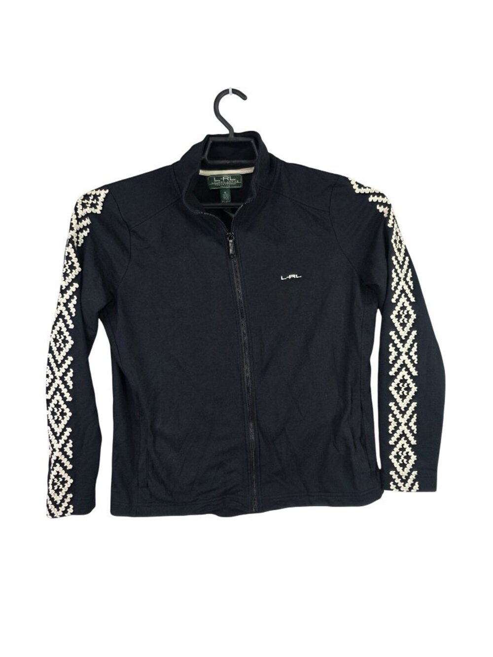 Women Lauren Active Ralph Lauren Black Full Zip Jacket Embroidered Sleeve PL
